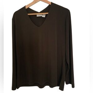 Chico's Elegant Dark Brown V-Neck Long Sleeve Top 3/XL Stretch